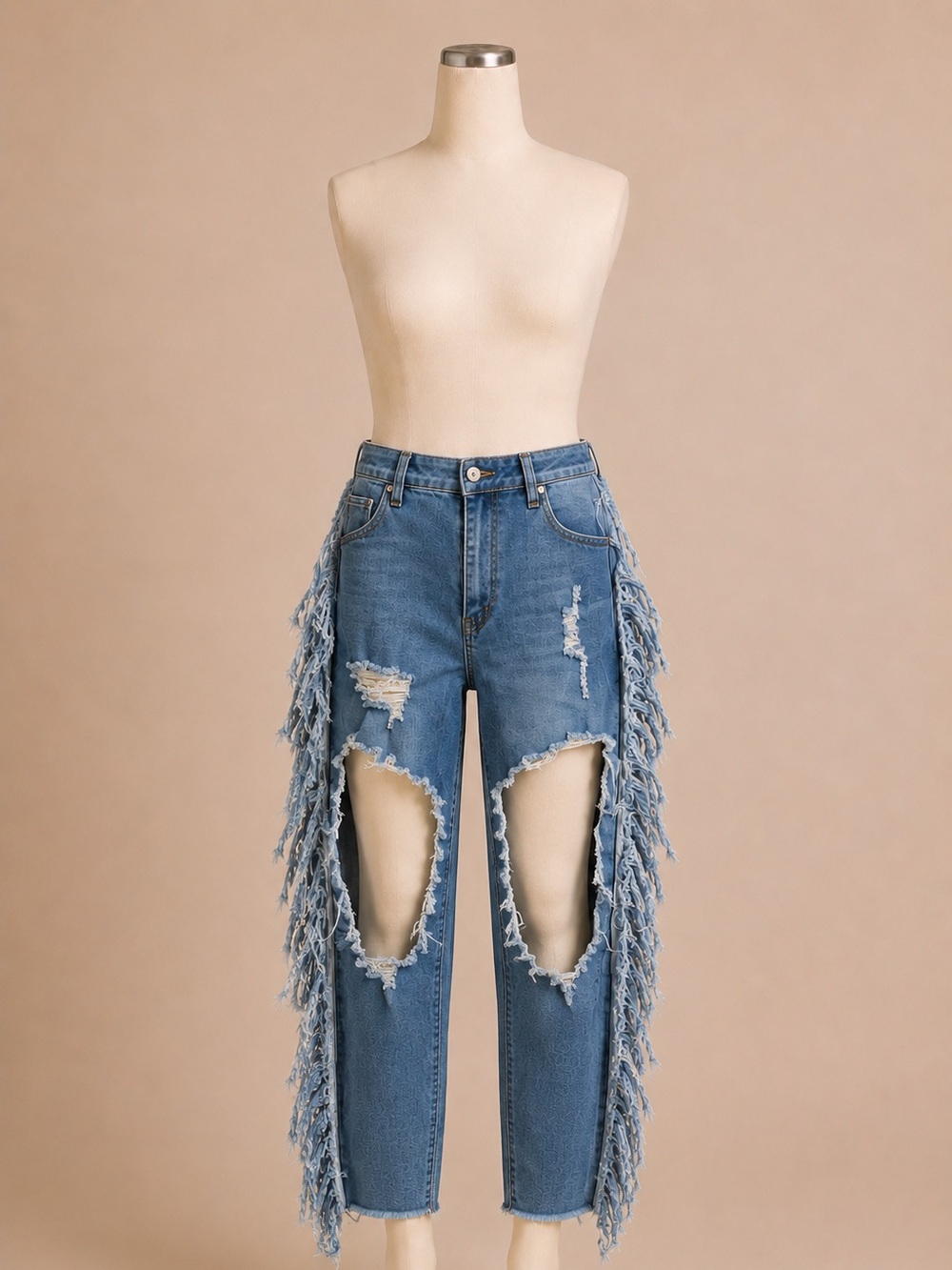 American Bazi Fringe Cutout Jeans Medium Blue Distressed Shredded Y2K Size M